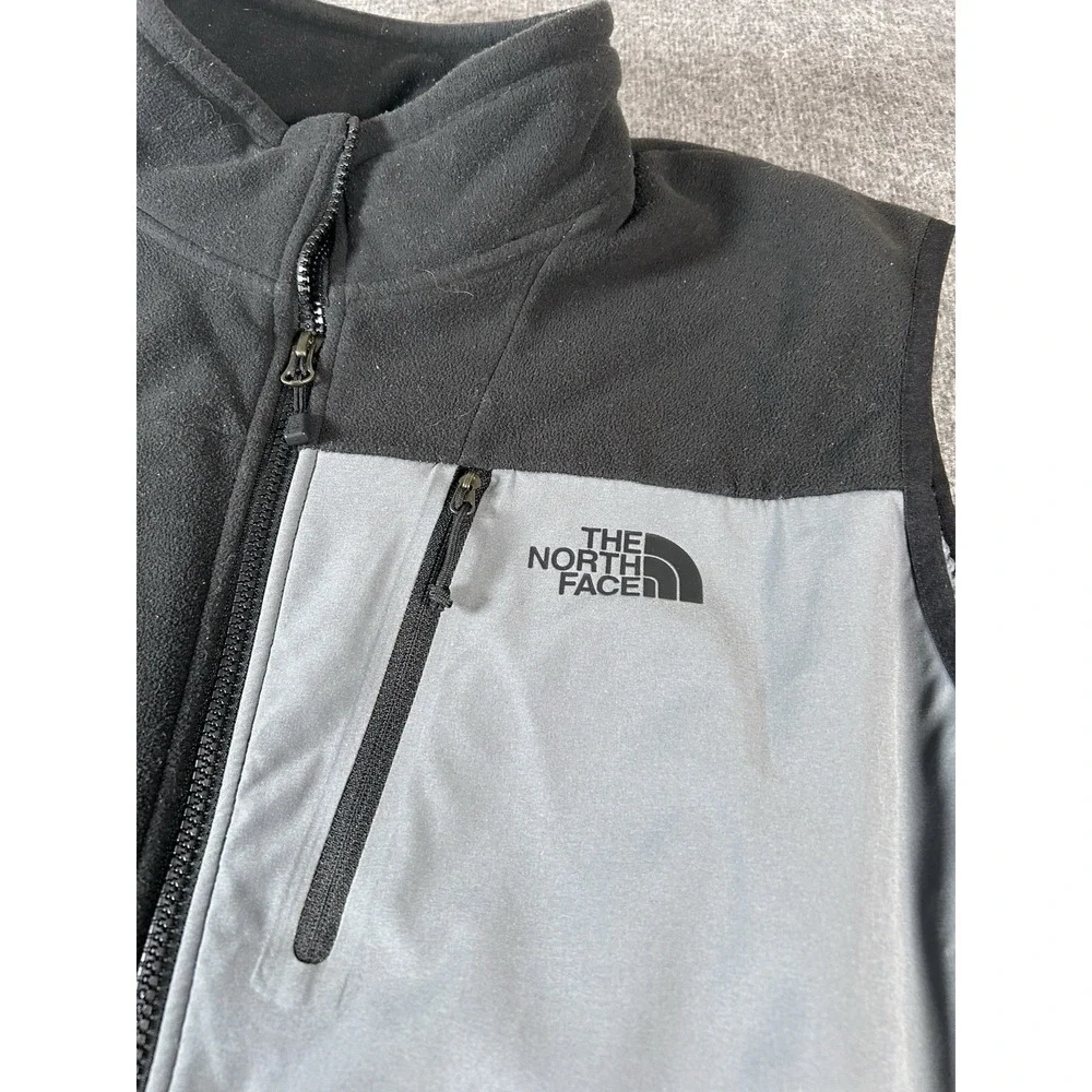 The‎ North Face Vest Mens XL Silver Black Fleece Full Zip Pockets Outdoor